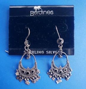 Vintage Sterling Silver 925 Dangling Earrings with Black Onyx Gemstone. Burdines - Picture 1 of 5