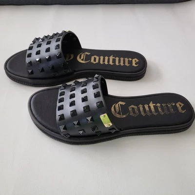Juicy Couture Slide Sandals Womens Size 8.5 Studded Rubber Black - Image 1 of 4