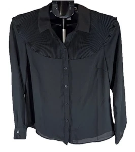 Divided by H&M Black Long Sleeve Women's Small Sheer Blouse Ruffle Collar - Picture 1 of 5