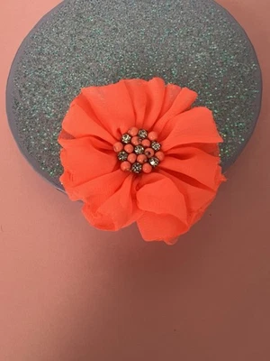 Pinza para el cabello - Velada de verano - Naranja mandarina - Clip de diamantes de imitación de flor de gasa 3"" Foto 1 de 2