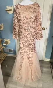 Langes Damenkleid pfirsichfarben Pailletten Tüll Heimkehr Tanz Hochzeit formell 16 NEU - Bild 1 von 22