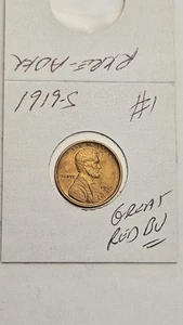 wheat penny 1919-S LINCOLN CENT GREAT RED BU 1919S LOT#1 SHARP RED UNC - Picture 1 of 7