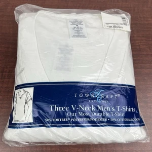 Vintage Towncraft Three V-Neck White Men’s T-Shirts 3 Pack Size M 38-40in NIP - Picture 1 of 5