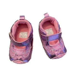 Pink Heart Baby Girly Shiny Lightweight Strap Casual Colorful Shoes Size 3-6 Mth - Picture 1 of 8