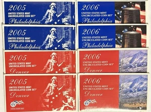 2005 & 2006 P & D Uncirculated Mint Sets, Lot Of 8, 2 Sets Each, 84 Coins! ๐ฅ - Picture 1 of 8