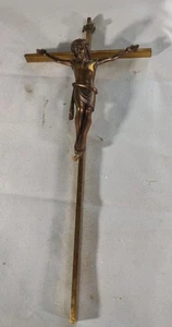 Crocifisso vintage croce ottone massiccio bronzo fuso INRI cattolico made in Germany - Foto 1 di 9