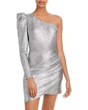 Aqua Shine Puff One Shoulder Bodycon Dress Silver Size Large