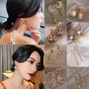 Ciondolo Orecchini a Borchie Placcati Oro Cristallo Perla Orecchini Pendenti A Goccia Donna Matrimonio Bellissimi - Foto 1 di 24