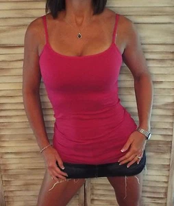 Sexy Low Cut Shelf Bra Cleavage Adjustable Strap Cami Tunic Tank Magenta S/M/L - Picture 1 of 1