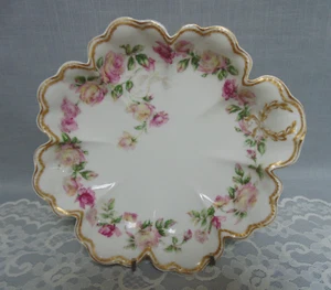 Haviland Limoges Ice Relish/Bowl Schleiger 497C Dropped Roses Double Gold Pink - Picture 1 of 7