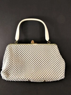Vintage Whiting Davis White Mesh Purse Handbag w/ Label  & Lucite Handle - Image 1 of 4