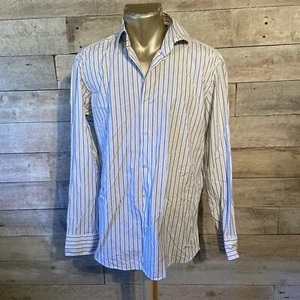 Boss Men’s Striped Long Sleeved Collared Designer Dress Shirt In Size 16 41 - Picture 1 of 7