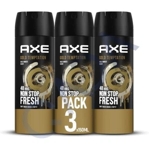 AXE Gold Temptation 48-Hour Fresh Deodorant Body Spray Fragrance for Men -3 Pack - Picture 1 of 6