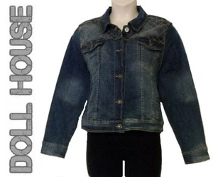 DOLLHOUSE $129 Denim Quilted Button Up Bomber Jacket Plus 2X 20W 22W QCO - Picture 1 of 6