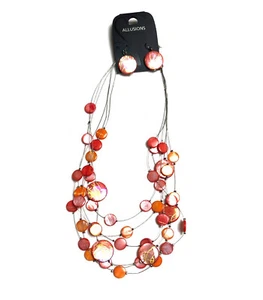 Juego de collar y pendiente de resina y alambre con detalles decorativos de forma redonda coral - Imagen 1 de 5