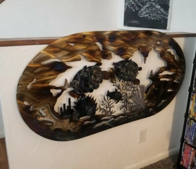 Arte de pared de metal decoración para el hogar de playa tortuga pintada a mano Idea de regalo para colgar en la pared bellas artes Foto 1 de 4