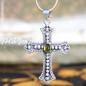 Grüner Peridot Oval Edelstein 925 Sterling Silber Kreuz Weihnachten Festival ... - Bild 1 von 6
