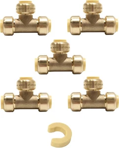 EFIELD 5PCS 1/2 Inch Push Fit Tee, Connect to Pex, Copper, CPVC, Lead Free - Picture 1 of 2