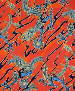 Alexander Henry Golden Tatsu Dragon Red Metallic Cotton Fabric by Yard - Picture 1 of 1