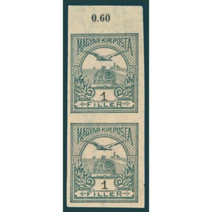 1900 Turul 1f ungezähnt Paar MNH mit Bogenrand | B1 Wasserzeichen - Bild 1 von 2