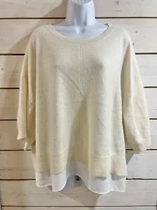 Maglione cashmere Lord & Taylor crema avorio con orlo arricciato look a strati grande MORBIDO - Foto 1 di 4
