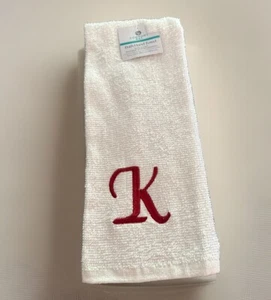 Monogram Bath Hand Towel Comfort Bay White Towel Red Letter “K” NWT 100% Cotton - Picture 1 of 5