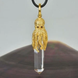 Oro Vermiglio Argento Sterling Octopus Ciondolo & Trasparente Rock Quarzo 13.67 - Foto 1 di 11