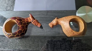 Vintage Napkin Holders, Hand Carved, Wooden Serengeti Giraffe & Cheetah - Picture 1 of 9