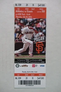 SAN FRANCISCO GIANTS VS OAKLAND ATHLETICS 7/10/2014 FULL TICKET~ ANGEL PAGAN - Picture 1 of 1