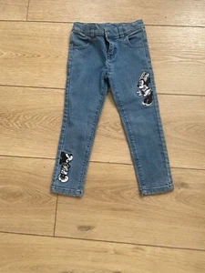 Disney Little Girls Denim Blue Minnie & Mickey Mouse Embroidered Jeans Size 2T - Picture 1 of 7