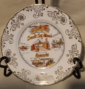 Vintage Sault-Ste Marie Souvenir Collector Plate Canada W Adams & Sons Gold Gilt - Picture 1 of 5