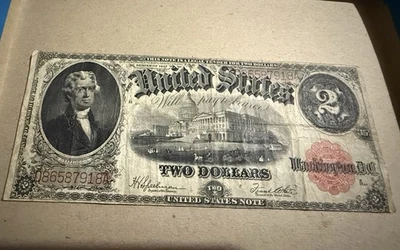 1917 $2 Two Dollar Legal Tender Red Seal Large Size Currency Note Rare Nice! - Image 1 of 4
