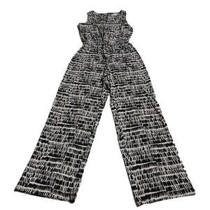 Calvin Klein Jumpsuit Womens Size 8 Black & White Print Elastic Waist Drawstring - Picture 1 of 8