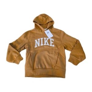 Nike Unisex Youth Tan Hoodie Logo Embroidered Sweatshirt Pullover Small - Picture 1 of 4