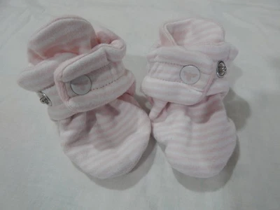 Burts Bees Baby Girls 0-3 Months Organic cotton pink striped Booties EASY STAY O - Image 1 of 4