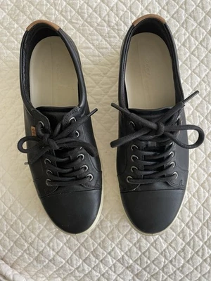 Women’s Ecco Soft 7 Black Tan Leather Flats Shoes Lace Up US 9 - Image 1 of 4