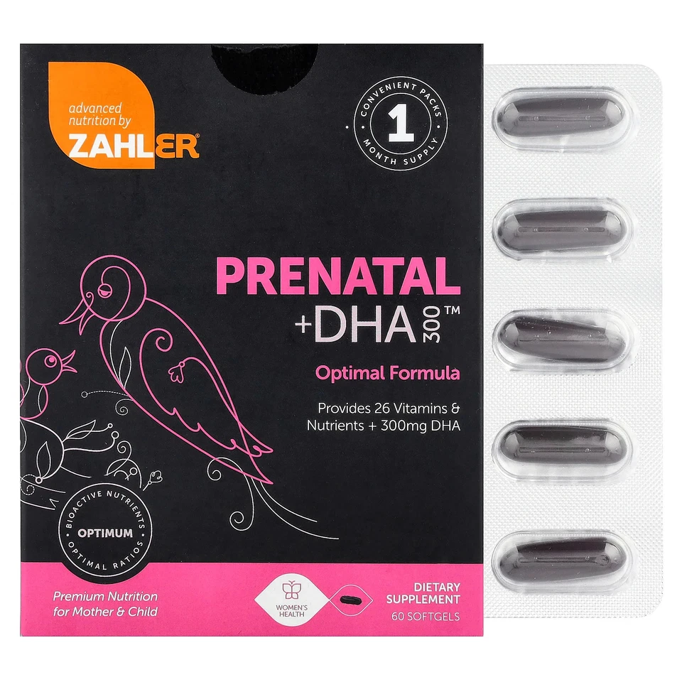 Zahler Prenatal DHA 300 60 cápsulas blandas sin gluten, calidad GMP asegurada, kosher, Foto 1 de 3