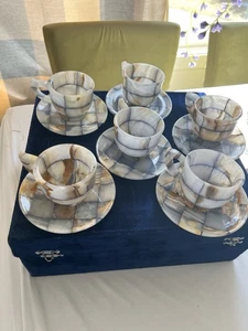 Set 6 tazze e piattini in pietra onice artigianali di lusso con custodia di presentazione in velluto - Foto 1 di 24