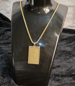 Gold Stainless Steel Tarot Card Necklace The World Pendant 24" Chain - Picture 1 of 6