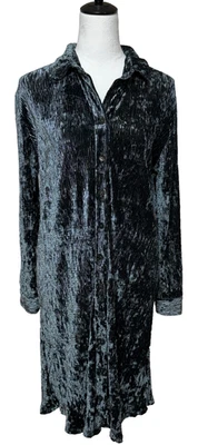 Soft Surroundings Shirt Dress Medium Petite Gray Blue Maxime Crinkled Velvet - Image 1 of 4