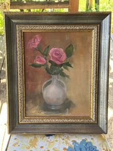 beautiful oil paintings original, Not Signed Roses In Vases 20 1/2 X 15 1/2 - Picture 1 of 4