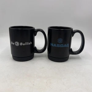 TWO NASDAQ COFFEE MUG STOCK EXCHANGE BE BULLISH VINTAGE MADE IN USA INSULATED - Picture 1 of 9