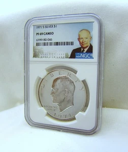 1971-S NGC Graded PF 69 Cameo Eisenhower Silver Dollar! - KEINE RESERVIERUNG! - Bild 1 von 8