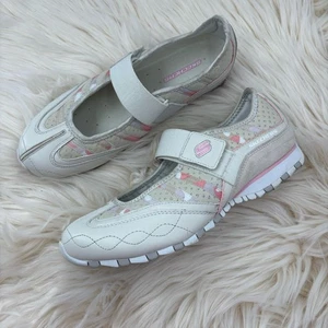 Skechers Hook & loop Elastic Closure Mary Jane White Pink Women's Shoes Size 9 - Picture 1 of 10