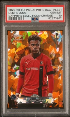 2022-23 DESIRE DOUE Topps Chrome UEFA Sapphire Selections Orange RC #/25 PSA 10 - Image 1 of 2