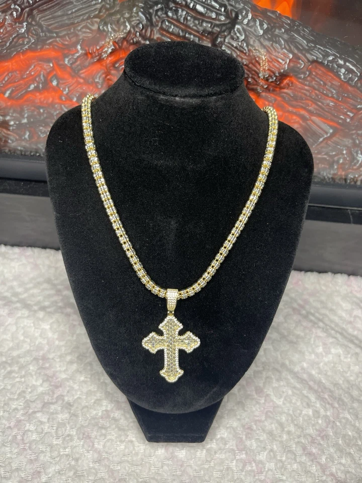 Cadena de hielo chapada en oro amarillo plata 925 Italia Foto 1 de 4