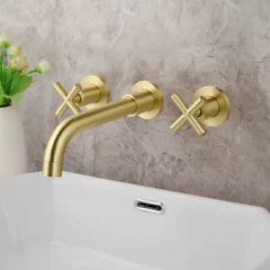 3 STCK. Gebürstetes Gold Badezimmer Wasserhahn Doppelgriffe Eingebettete Wandhalterung Mixer Wanne Wasserhahn - Bild 1 von 10