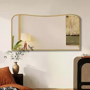 Gold Irregular Mirror 23.6"x47" – Modern Waved Rectangle Wall Mirror - Picture 1 of 11