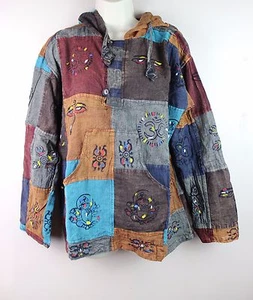 S-5XL Stonewashed Patchwork Hooded Boho Shirt Pullover Hippy Festival Kurta CS32 - Picture 1 of 3