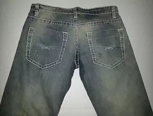 Men's Jeans Light Wash Distressed Destoyed Thick Stitching Size 32 x 32 - Picture 1 of 8